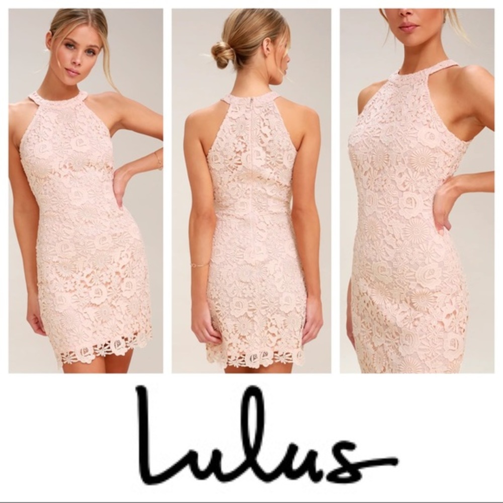 Lulus Blush Crochet Floral Lace Mini Dress